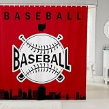 Baseball-Badezimmer-Duschvorhang-Sets, Sportspiele, wasserdichte Badezimmervorhänge für Jungen & Teenager, Baseball-Stadt-Duschvorhang, 182,9 cm B x 213,4 cm L, amerikanische Stadt-Silhouette