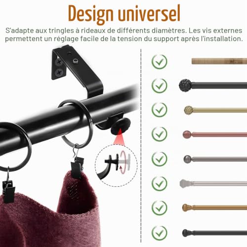 Qiundar Support Tringle Rideaux, Lot de 6 Support Mural pour Tringle Rideau Réglable en Métal avec Vis en Fer Robustes et Durables Fixation Tringle Rideau pour Maison Bureau Chambre à Coucher – vue 3