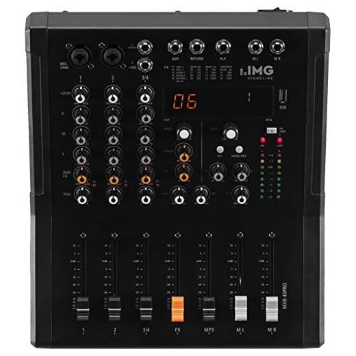IMG Stageline MXR-40PRO - Mesa de mezclas profesional de 4 canales con unidad de efectos DSP, reproductor MP3 integrado y receptor Bluetooth, color negro