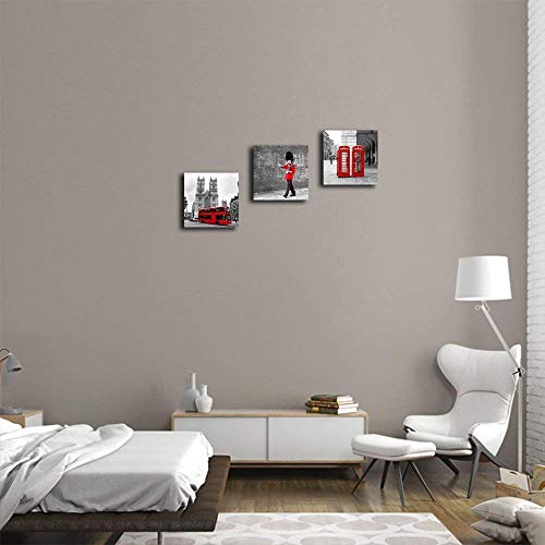 Nan Wind 3 Pcs Modern Giclee Canvas Prints London Black And White With Red Bus Union Jack British Guards Poster Telephone Booth Paintings On Canvas Stretched And Framed Ready To Hang For Home Decor #TOP5