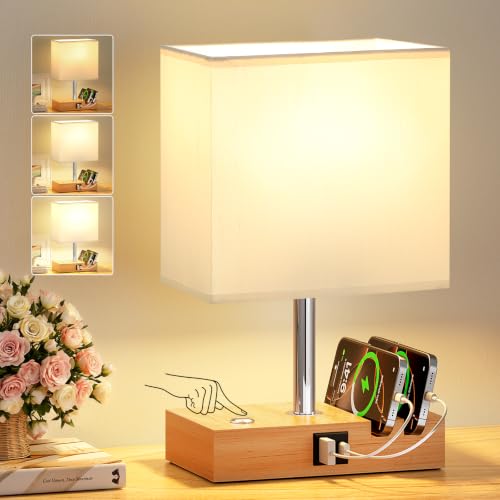 PreeOtti Bedside Lamps Wooden Table Lamp for Living Room/Bedroom Dimmable