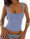 LEYRASON Corset Tops for Women Summer Sexy Square Neck Sleeveless Crop Tops Y2K Fashion Going Out Club Outfits Sky Blue Medium