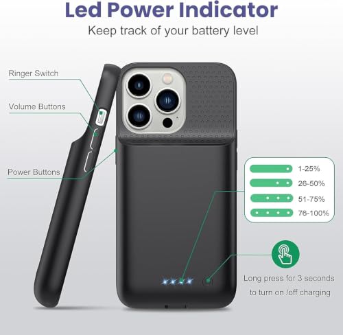Image of Battery Case for iPhone 13 /13 Pro /14, Upgraded 7500mAh Ultra-Slim Portable Charging Case Rechargeable Protective Extended Charging Cover Only for iPhone13 /13 Pro /14 Battery Pack (6.1 Inch), Black