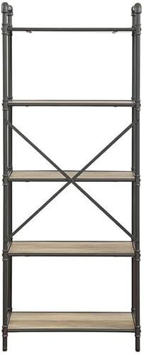 Miniatura 4 de Acme Itzel - Estantería rectangular de 5 niveles de madera en roble antiguo y gris arena