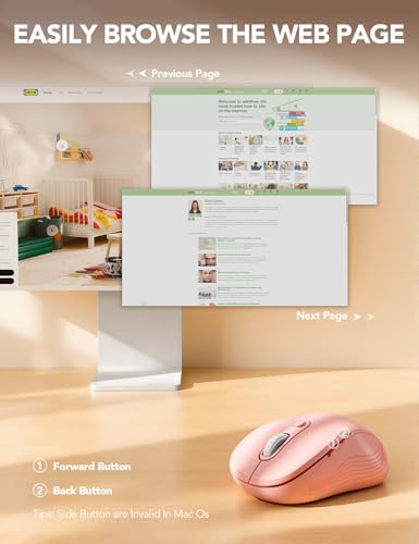Image of Trueque Wireless Mouse for Laptop, Ergonomic 6-Button Mouse, Baby Pink | 2.4GHz USB receiver, back /forward buttons, 3 adjustable DPI levels, silent clicks, USB-C adapter, Windows /Mac /Chrome OS /Linux