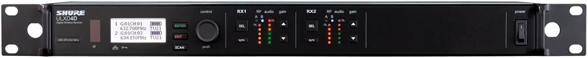 Shure ULXD4D Dual Channel Receiver - for use with ULX-D Digital Wireless Microphone Systems, Transmitters Sold Separately | G50 Band (ULXD4D=-G50)