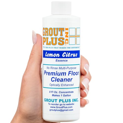 GROUT PLUS Premium Floor Cleaner, All Purpose Multi Surface Cleaner & Optically Enhanced Brightener, Neutral pH, 3X Strength, No Rinse - Lemon Citrus, 8 Oz for 1 Gal