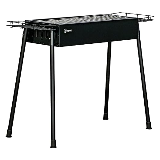 Outsunny Barbecue a Carbonella con 2 Griglie in Acciaio, BBQ Portatile a Carbone con Cestini Laterali e Gambe Rimovibili, 94x39x70cm, Nero