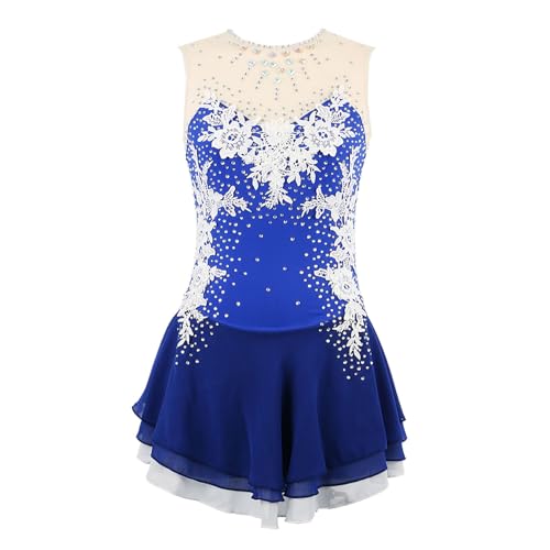 Crianças Meninas Sem Mangas Flores Figura Patinação No Gelo Vestido, Strass Brilhante Adultos Collan