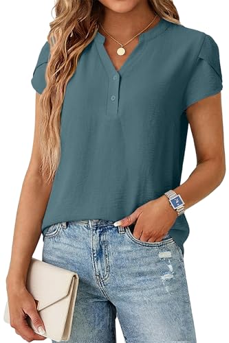 Chemisier femme col en V et manches courtes fluide QIXING