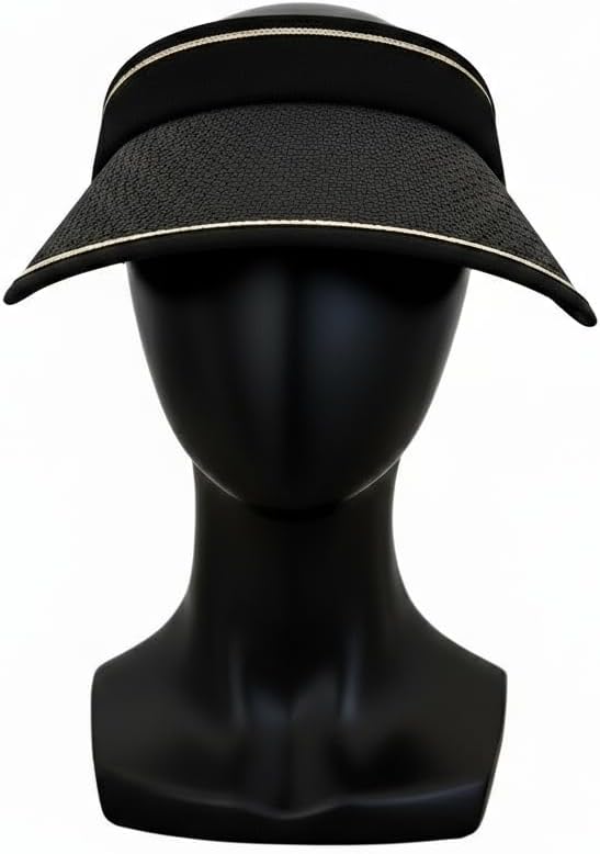 Bluestone Straw Visor 2.0 for Women, UPF 50+ Sun Protection, Adjustable Lightweight Beach Visor with Cooling Headband, Packable Travel Hat for Outdoor Activities (Black)