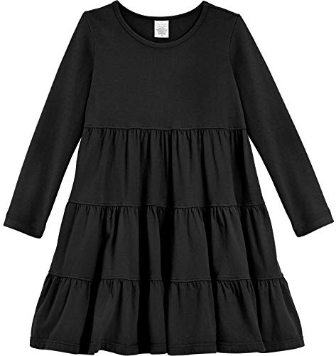 Girls Soft Cotton Jersey Long Sleeve Tiered Dress