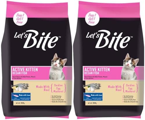Let's Bite Active Kitten Dry Cat Food, 400 gm (Buy 1 Get 1 Free), Total 800 g Pack
