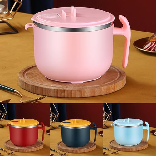 Gettimore Cuenco de acero inoxidable para ramen de 1200 ml con tapa para fideos instantáneos, sopa, avena, apto para microondas, resistente al calor, uso duradero de cocción y almacenamiento