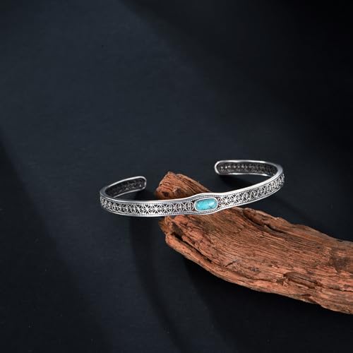 Genuine Turquoise Bangle Bracelet Sterling Silver Boho Natural Gemstone Jewelry Gfit for Women Men3