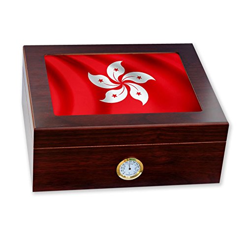 ExpressItBest Hong Kong Flag Desktop Humidor with Glass Top