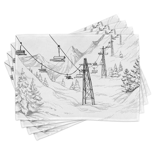 Lunarable Winter Ski Lift & Fir Trees Placemats Set of 8