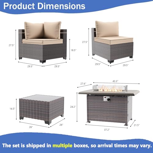 Image of 11 Pieces Outdoor Patio Furniture Set,Outdoor Sectional Furniture with 45 inch 55000 BTU Gas Propane Fire Pit Table,PE Rattan Wicker Patio Conversation Set,Swivel Rocking Chairs Set,Sand