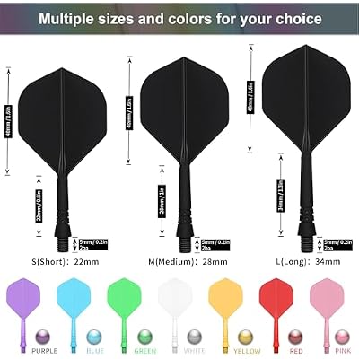CyeeLife 6pcs Molded Dart Flights and Shafts,one Piece Integrated Accessory Black/White/Blue/Red 2BA CF02A,S/M/L