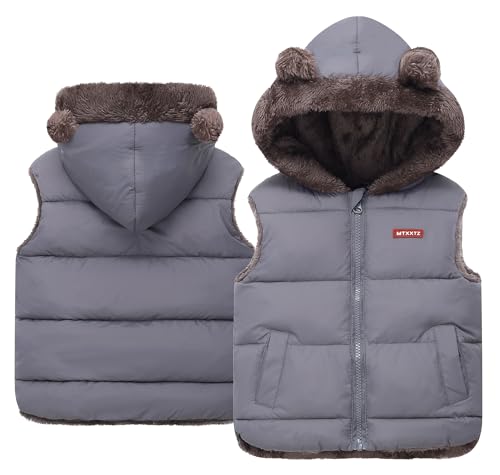 Happy Cherry Toddler Baby Puffer Vest with Hood Ears Hooded Sleeveless Bubble Jacket Insulated Padded Vest 2-7 Years