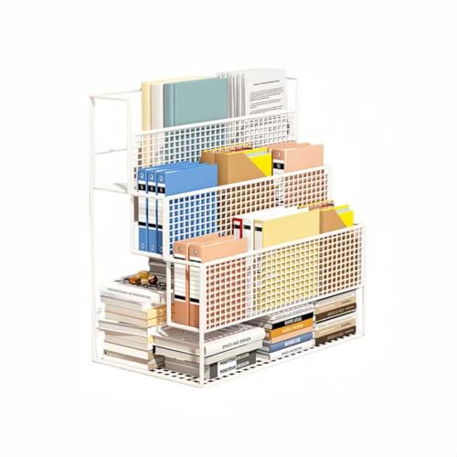 Piulta動可能な大容量書類収納カート-書類/雑誌/ファイル整理に最適なスタンド付きキャスター付き収納ラック (白色四段大サイズ段階型-車輪付き)