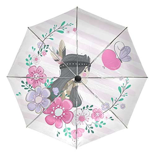 Parapluie automatique de plage et voyage au motif papillon rose pour femmes et filles