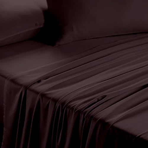Image of Bedsheet for Double Bed - Luxurious Microfiber Solid Bed Sheets - Flat Sheet Includes Pillowcases - Chocolate Double, 1800 TC