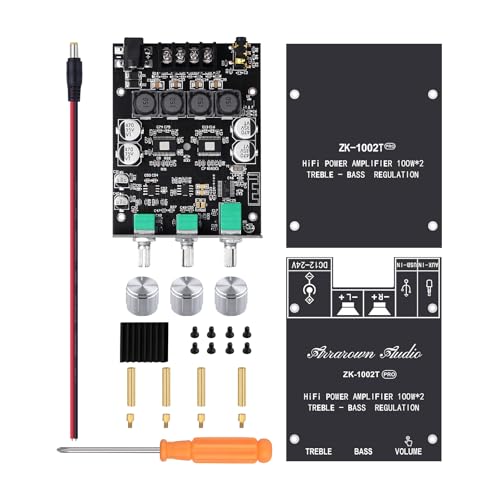 Image of ZK-1002T RPO 2.0 Channel Bluetooth 5.0 Amplifier Board 200W HiFi Subwoofer Audio AMP with Treble and Bass, BT USB and AUX Inputs, DC 12-24V 2.0 Channel Stereo AMP Module for DIY Speakers