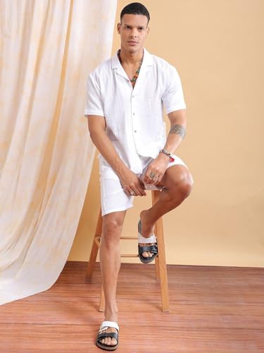 Image of The Indian Garage Co Men Regular Fit Solid Resort Wear Shirt & Boxers Co-ords Set