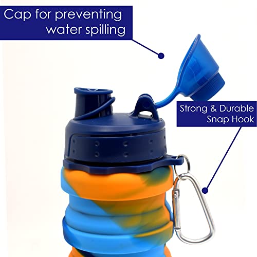 Image of Kiditos Collapsible Water Bottle, Expandable Silicone Foldable Bottle for Kids Sports, Trekking, Cycling, Outdoor, College & School Water Bottle With Sipper Lid and Snap Hook, Orange