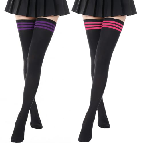 Image of DRESHOW Extra Long High Thigh Socks Striped Over Knee Thin Tights Long Stocking