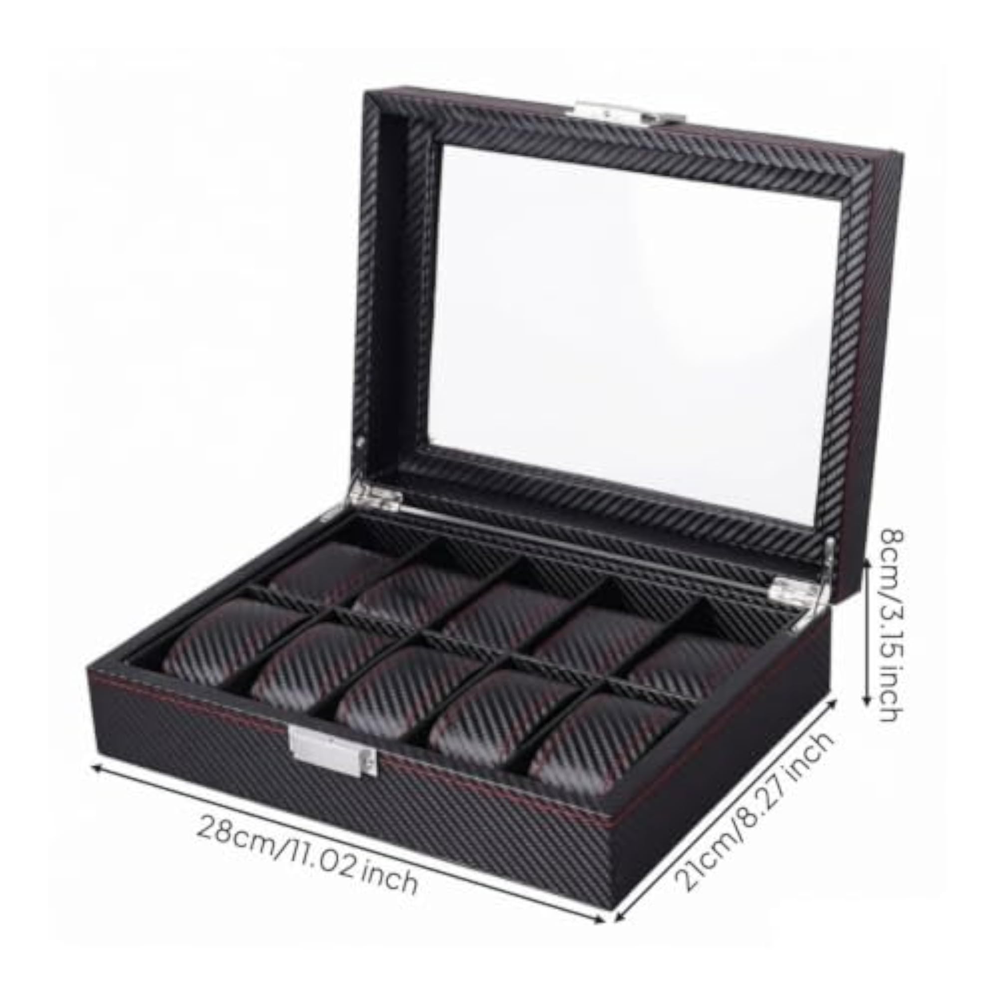 Carbon-Fiber Watch Storage Box with Transparent Window