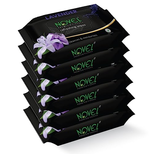 NOVEL Alcoholic Free and Aqua Glycerine (Lavendar Fragnance) Wet Tissue (Pack of 6/150 Tissues)