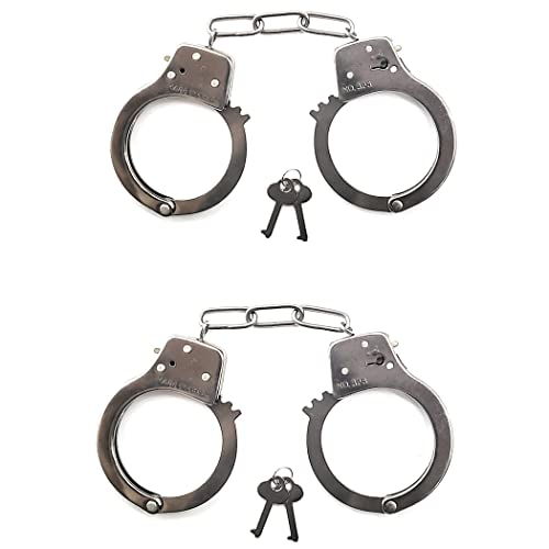 JASINCESS Toy Metal Handcuffs with Keys Police Costume Prop Accessories Party Supplies- 2 Pack