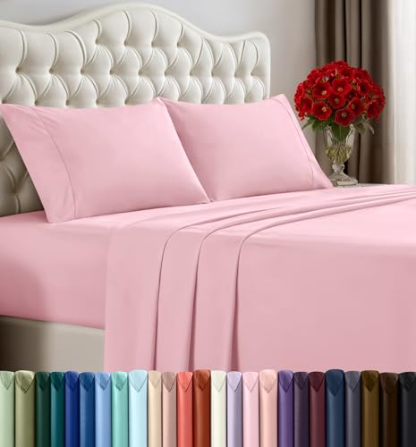 Utopia Bedding Juego de sábanas tamaño Queen, Ropa de Cama de 4 Piezas, Microfibra cepillada, Resistente al Encogimiento y a la decoloración, fácil Cuidado (Queen, Rosa)