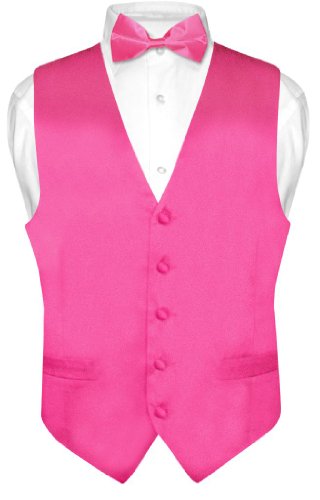 Biagio Men's SILK Dress Vest & Bow Tie Solid HOT PINK FUCHSIA BowTie Set sz L
