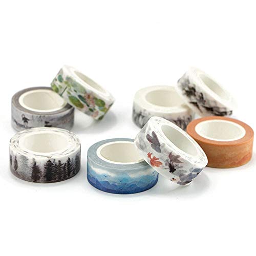 LARATH 8 Roll Washi Tape Chinese Traditional Painting Sticker Masking Tapes for Scrapbook,Journals, Gift Wrapping Package, Diary, Photo Album