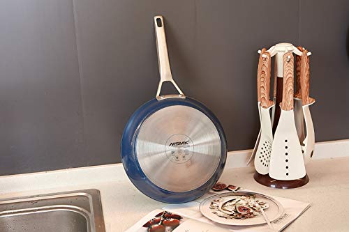Frying Pan, MSMK 10\" Nonstick Skillet, Titanium and Diamond Coating From USA Fry Pan, Heat Evenly Induction Cooking Pans with Stay-Cool Handle, Professional Omlette Pan, Oven Safe Cookware, Blue