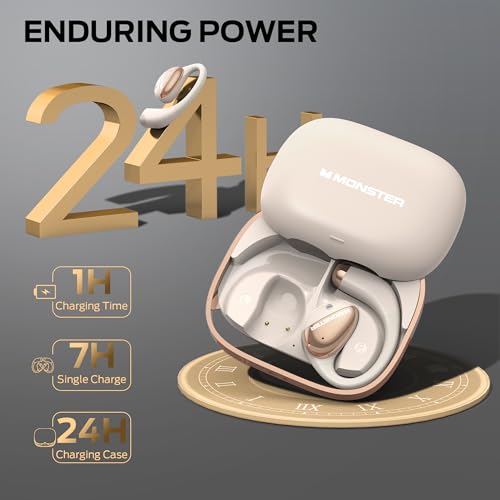 Monster Open Ear AC520 Headphones, Bluetooth 6.0 Wireless Earbuds with HiFi Sound, Open Ear Earbuds with 24H Playtime, Unique Handbag Design, ENC Clear Call, IPX6 Resistance(White) - Image 7
