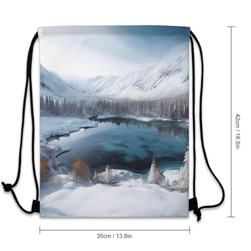 Drawstring Backpack Sport Gym Winter Mountains Snow Scene Sackpack Bag With Side Pocket Resistant Sackpack for Women Men3