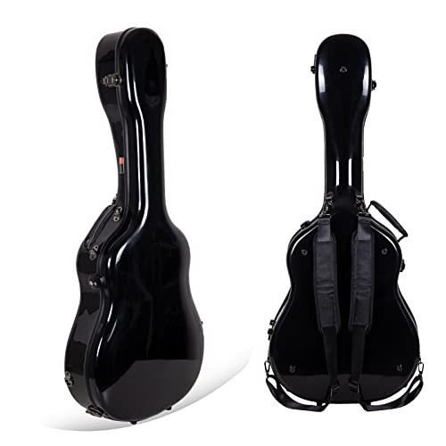 Image of Crossrock Fiberglass Dreadnought Acoustic Guitar Case fits Gibson J45, Songwriter, Southernjumbo, Dove, and Hummingbird Guitars | Plush Interior, TSA Lock - Black (CRF2020J45BK)