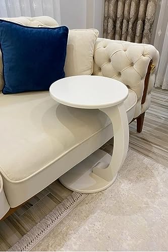 Image of C-Shape Round Table of Modren Style with Engineered Wood for Space Saving Storage for Living Room, Bed Room, Office, Farm House etc (White v)