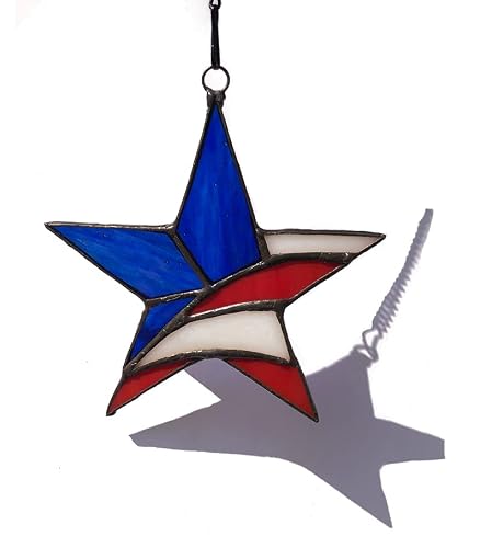 Stained Glass Pentagram American Flag Window Pendant Decoration Gift High-End #TOP11