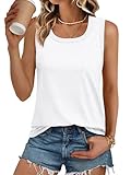 AUTOMET Womens Loose Fit Casual Flowy Tank Tops Round Neck Trendy Sleeveless Summer Tops Clothes Outfits 2024 White M