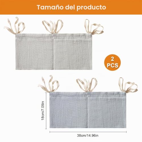 Miniatura 2 de 2 Piezas Organizador Cuna, Bolsas Almacenamiento Cuna, Ajustable Organizador Pañales, Organizador Colgante Con Dos Bolsillos Grandes, Colgar Organizador De Pañales Juguetes Ropa, Accesorios Para Cuna
