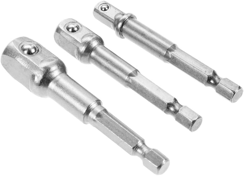JPT Chrome Vanadium Steel 3 Pcs Socket Adapter Set Hex Shank To 1/4, 3/8, 1/2 Inch Impact Driver Drill Bits