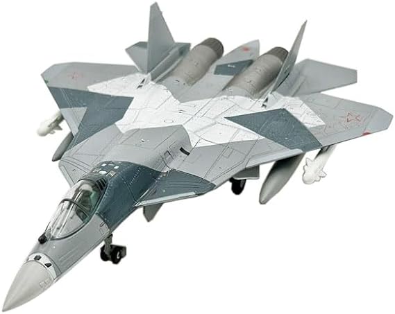 1/100 Su-57 Stealth Fighter Jet Model, Pre-Assembled Metal Diecast Military Airplane, Highly Simulation Aircraft Models for Collection or Gift.