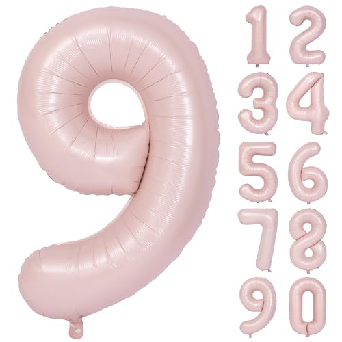 Image of 40 In Matte Pink Birthday Number Balloons 9 Helium Foil Mylar Balloon | Birthday Party Decorations Suitable For Boys' And Girls' Birthday Parties Anniversary celebration