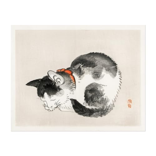 Estampe de chat endormi Bairei Gakan par Pathos Studio, œuvre d'art haut de gamme