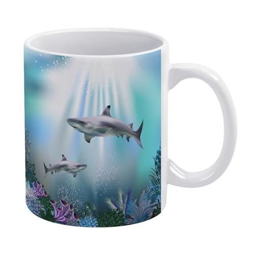 マグカップ おしゃれ 海の動物のサメ コーヒーカップ 陶器 丈夫 マグ カップ 食器 直径8.2×高さ9.6cm 330ml 軽い 気軽に使える コーヒーマグ インテリア アウトドア 綺麗 ジュース お茶 新生活 雑貨 台所 飲食店 家庭用 かわいい 誕生